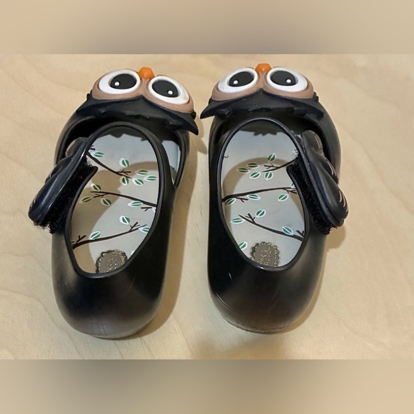 Mini Melissa Black Big Eyes Owl Shoes Girls Size 8 - Picture 4 of 14